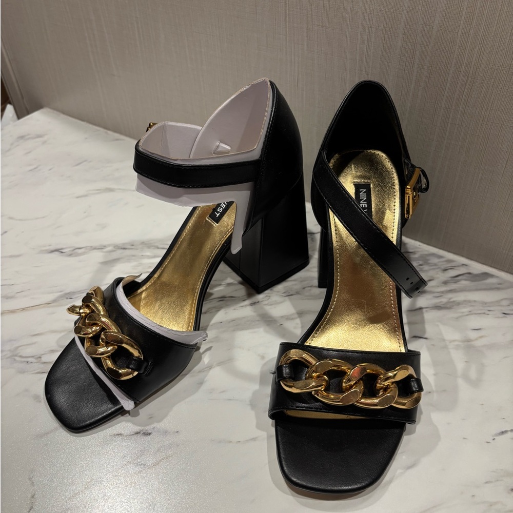 Nine West Black and Gold Chain-Link Heels